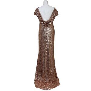 Badgley Mischka Cowl Back Stretch Fit Blush Sequin Evening Gown - Size 14